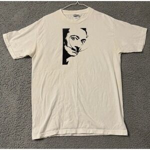 Vintage Salvador Dali Graphic T-Shirt Size M White Cotton Art Portrait Tee Y2K